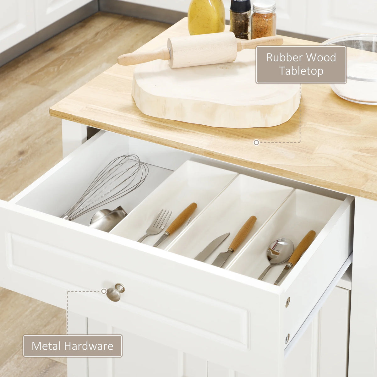 HOMCOM Rolling Kitchen Island Cart, Portable Serving Trolley Table with Drawer, Adjustable Shelf and 2 Towel Racks, Grey