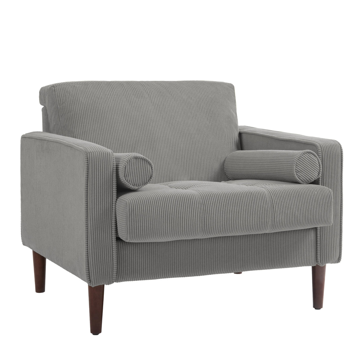 UIXE Corduroy Accent Chair Modern Upholstered Arm Chairs Comfy Reading Armchair with Pillow Armrest Tufted Living Room Single Sofa Lounge Seat, Yellow