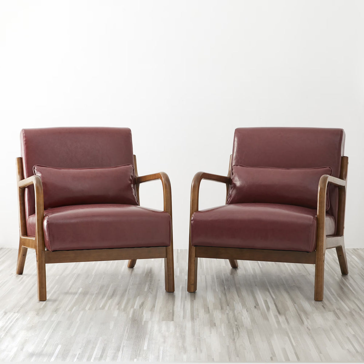 Glitzhome Mid Century Solid Wood Frame Accent Chair Modern Leather Lazy Chair