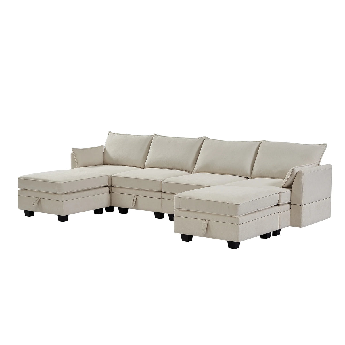 EUROCO 115" Large U/L Shaped Sectional Sofa, 1200LBS 6 Seat Convertible Couch Queen Size Sleeper Bed with Storage Seat and Removable Cushions, Modular Sofa with 2 Stools