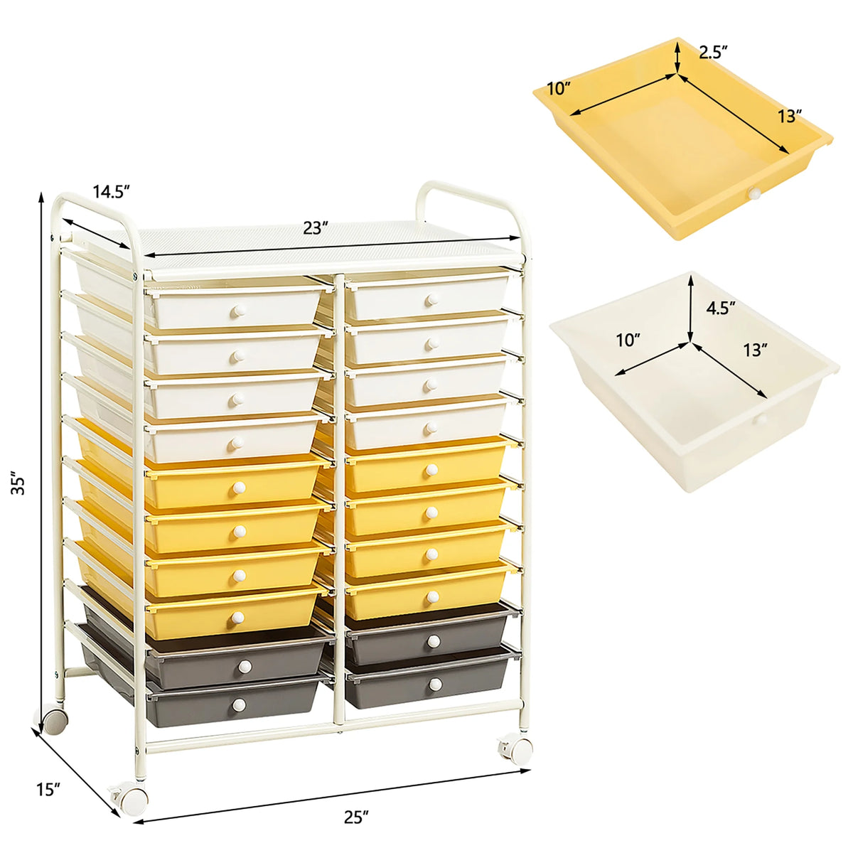 Costway 20 Drawer Rolling Storage Cart Tools Scrapbook Paper Office School Organizer Yellow