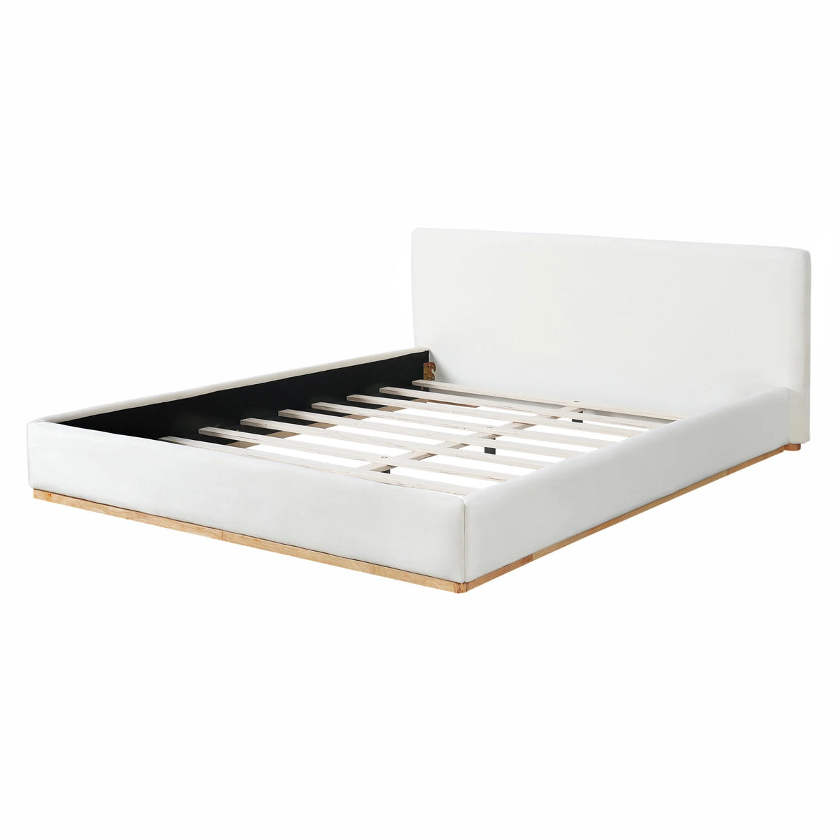 Christopher Knight Home Queen Bed with Velvet Upholstery, Solid Wood Platform, Padded Headboard, White