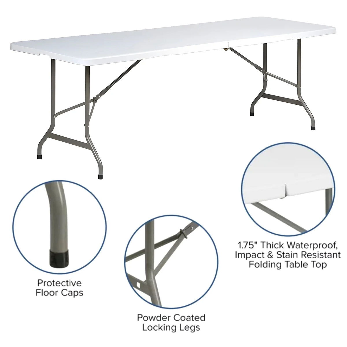 SUGIFT 8 ft Folding Table Rectangular White Folding Plastic Table