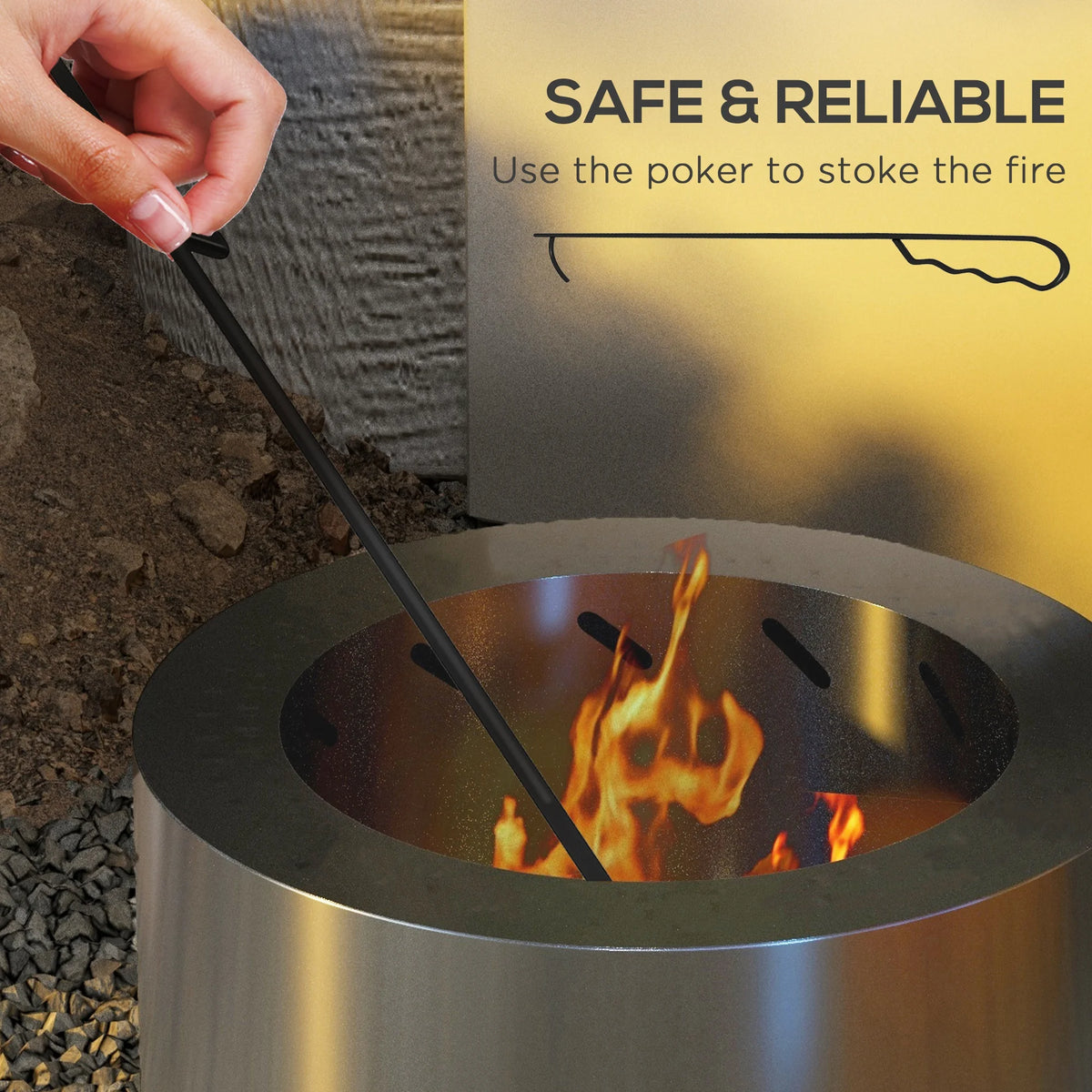 Outsunny Smokeless Fire Pit w/ Poker, 19" Firepit, Steel, Black