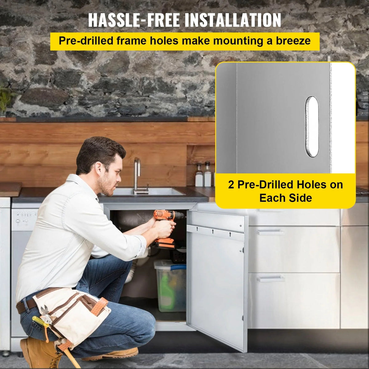 BBQ Access Door 33w x 22h inch, Double BBQ Door Stainless Steel, Outdoor Kitchen Doors for BBQ Island, Grilling Station, Outside Cabinet
