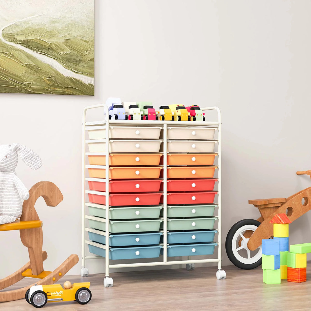 Costway 20 Drawer Rolling Storage Cart Tools Scrapbook Paper Office School Organizer Yellow