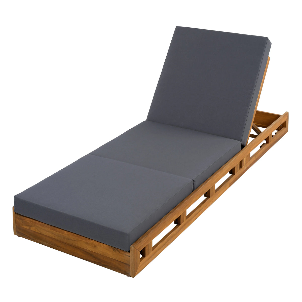 Patio Seating LOUNGE CHAISE SET, ACACIA WOOD WITH WATER-RESISTANT LOUNGE CUSHIONS (CREAM & 4 INCH THICK) - MATCHING DARK GREY VERSION AVAILABLE,Outdoor Seating
