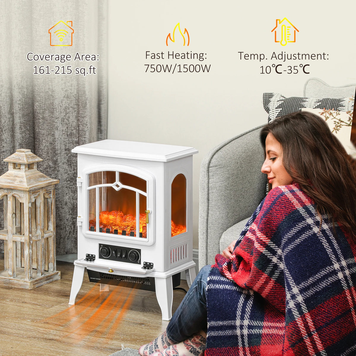 HOMCOM 22" Electric Fireplace Stove with 3-Sided Realistic Flame, Artificial Fake Faux Fireplace, Black