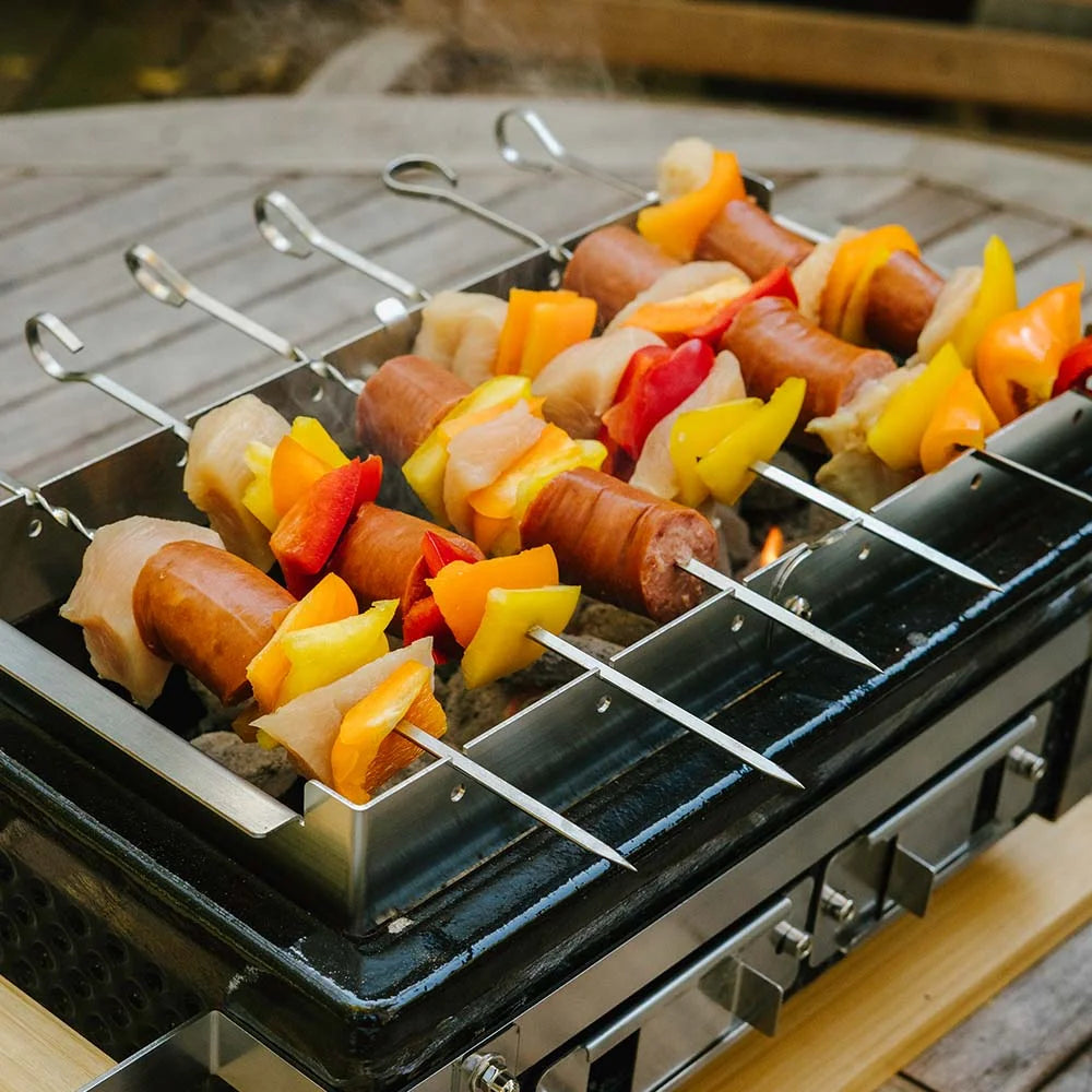 Ash & Ember 16" Hibachi Tabletop Grill And Skewer Set, Ceramic Charcoal Grill