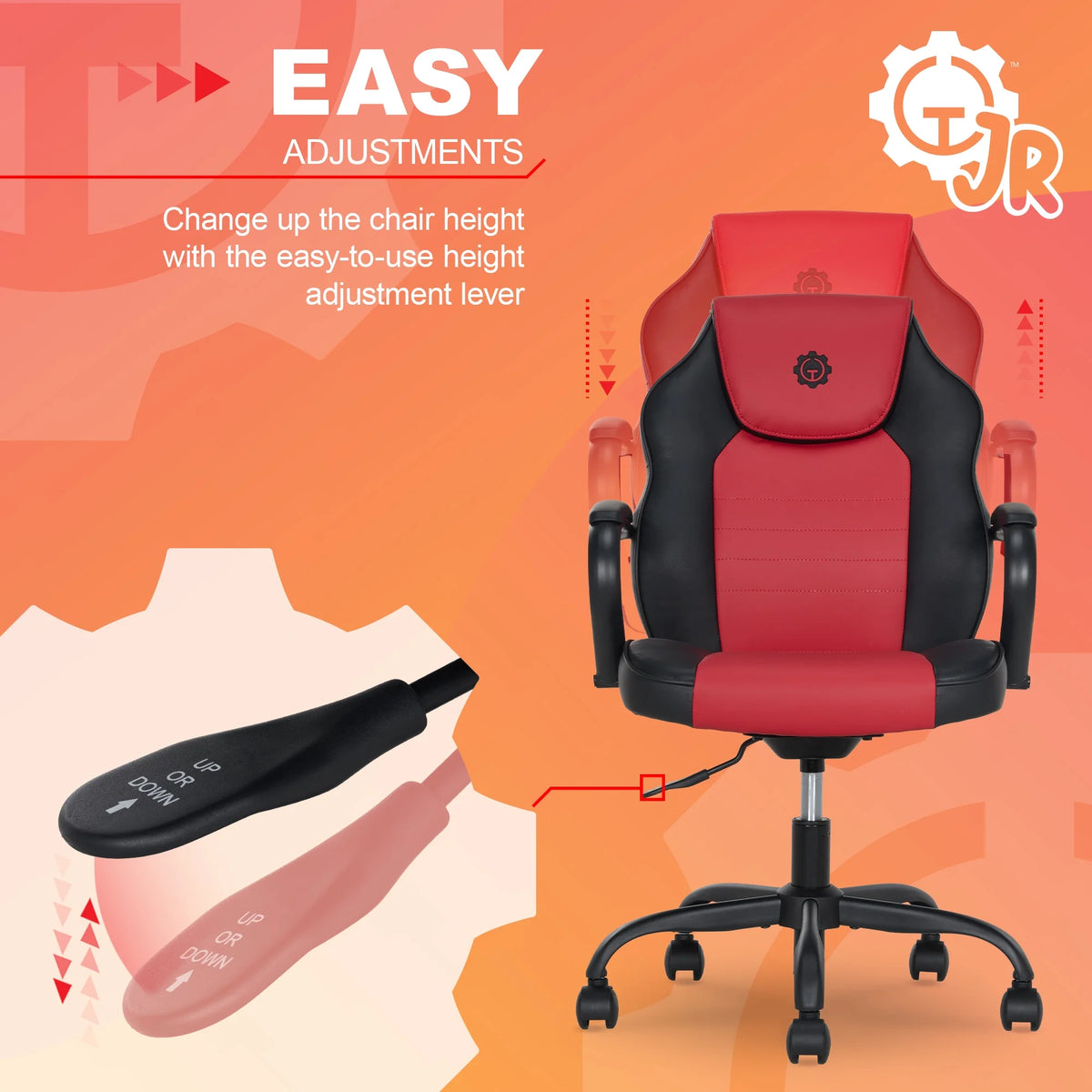 Gamer Gear Jr. Xplorer Gaming and Computer Chair, Kids and Teens Gaming Chair with Padded Arms, Adjustable Height, White and Black