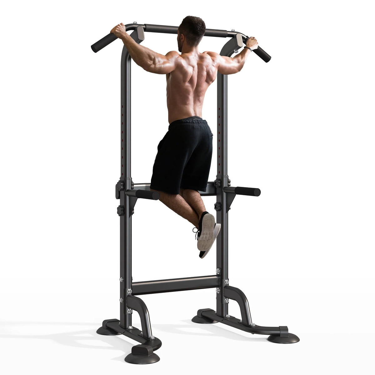 Wellynap Power Tower Pull up Bar, Strength Training Workout Equipment with Adjustable Height High Stability - Black