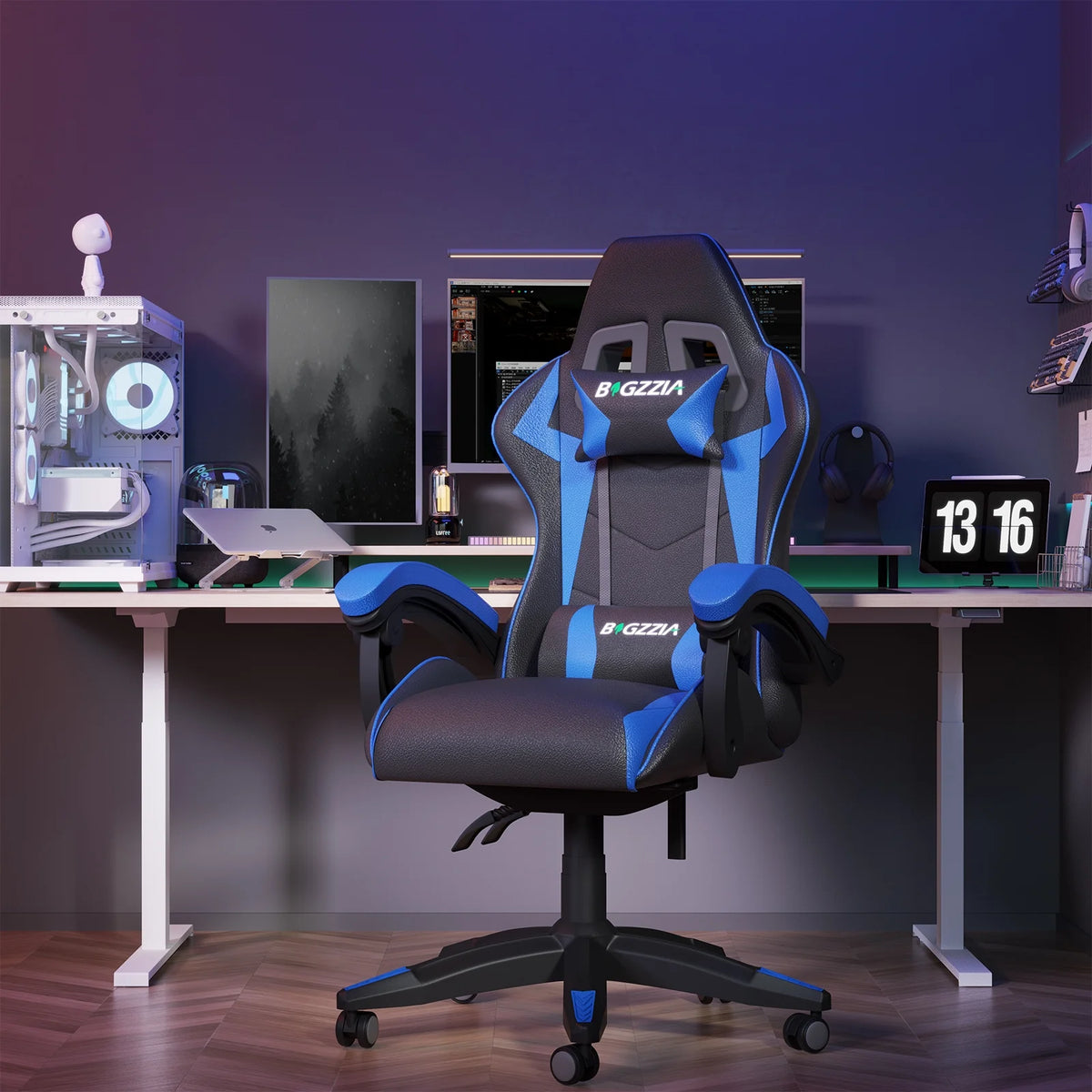Bigzzia Gaming Chair with Footrest, Gaming Chair for Adult with Headrest and Lumbar Support,Red