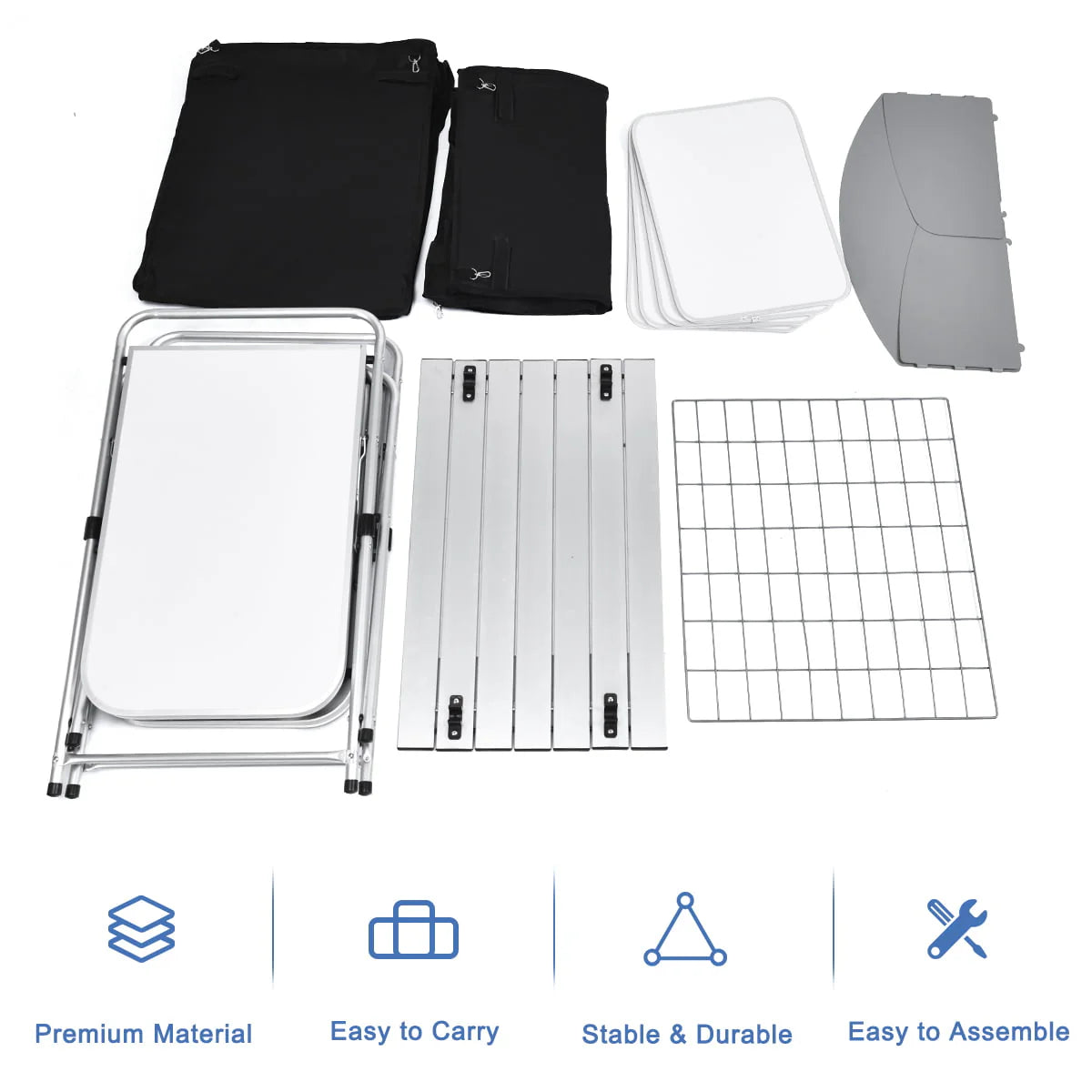 Goplus Folding Portable Aluminum Camping Grill Table w/ Storage Organizer Windscreen Black