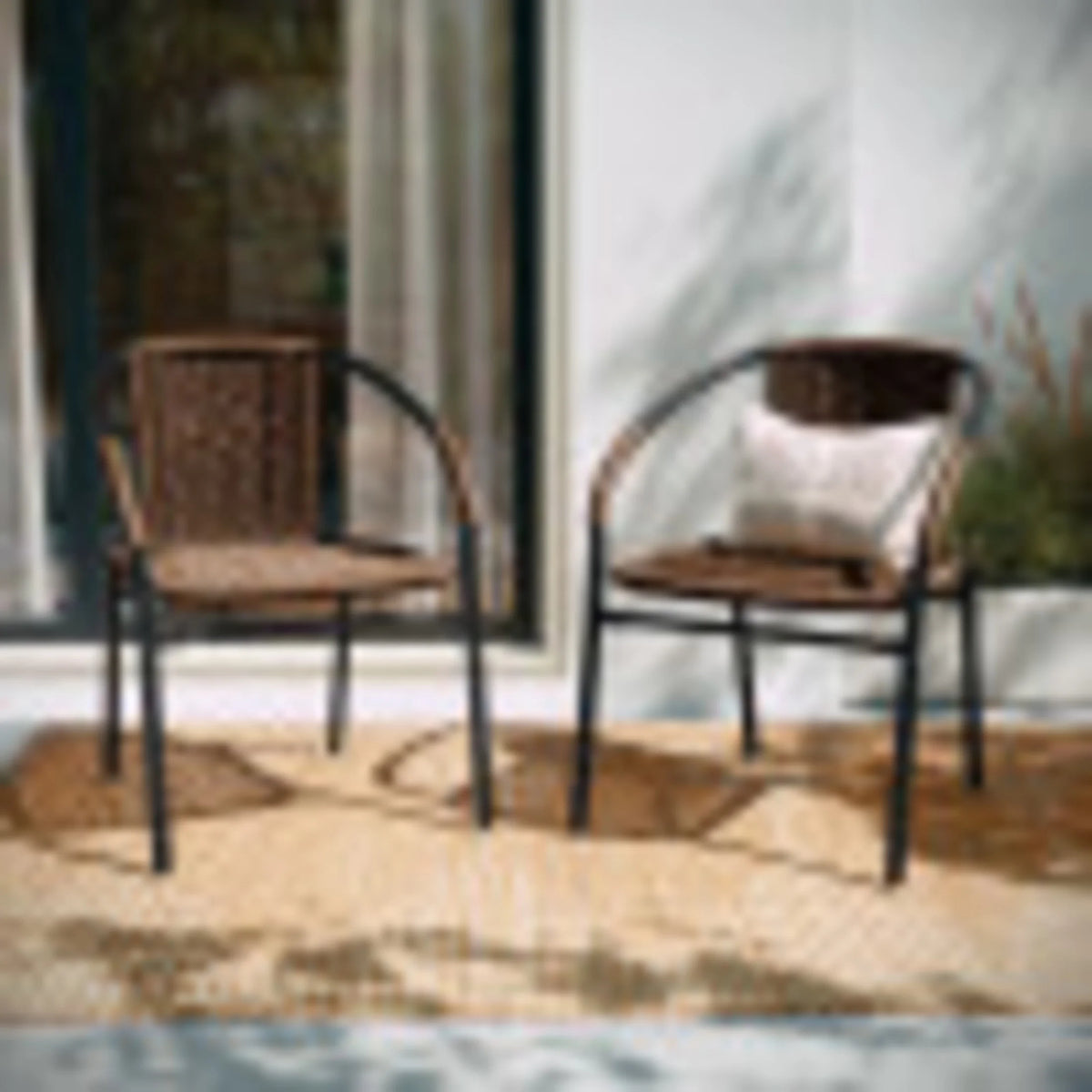 Flash Furniture Lila Indoor/Outdoor Stacking Rattan Patio Chairs, Set of 2, Beige
