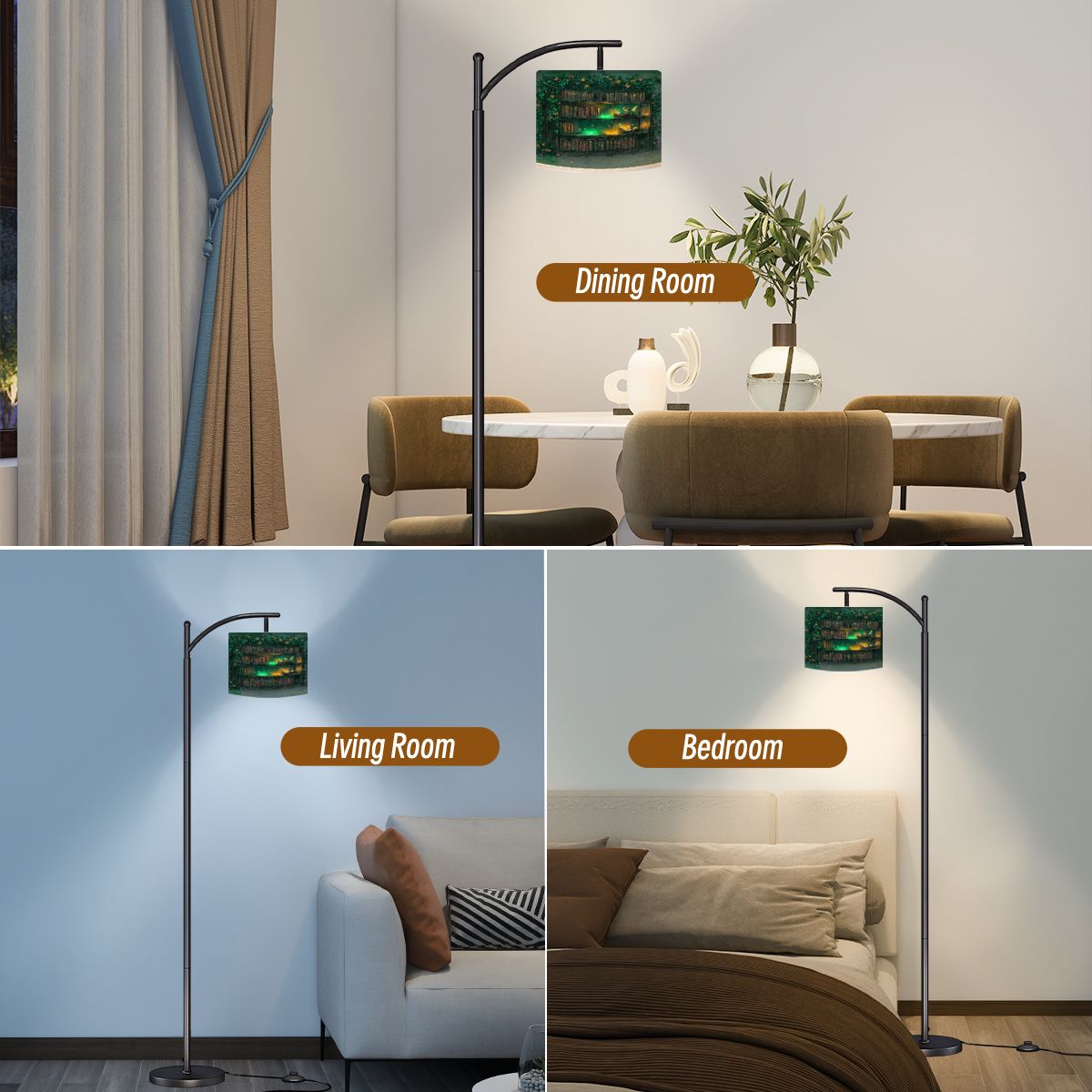 Arc Floor Lamps Surreal Bookshelf Dreamlike Sky Art Print Modern LED Adjustable Lampshade Standing Light for Living Room Reading Bedroom Office