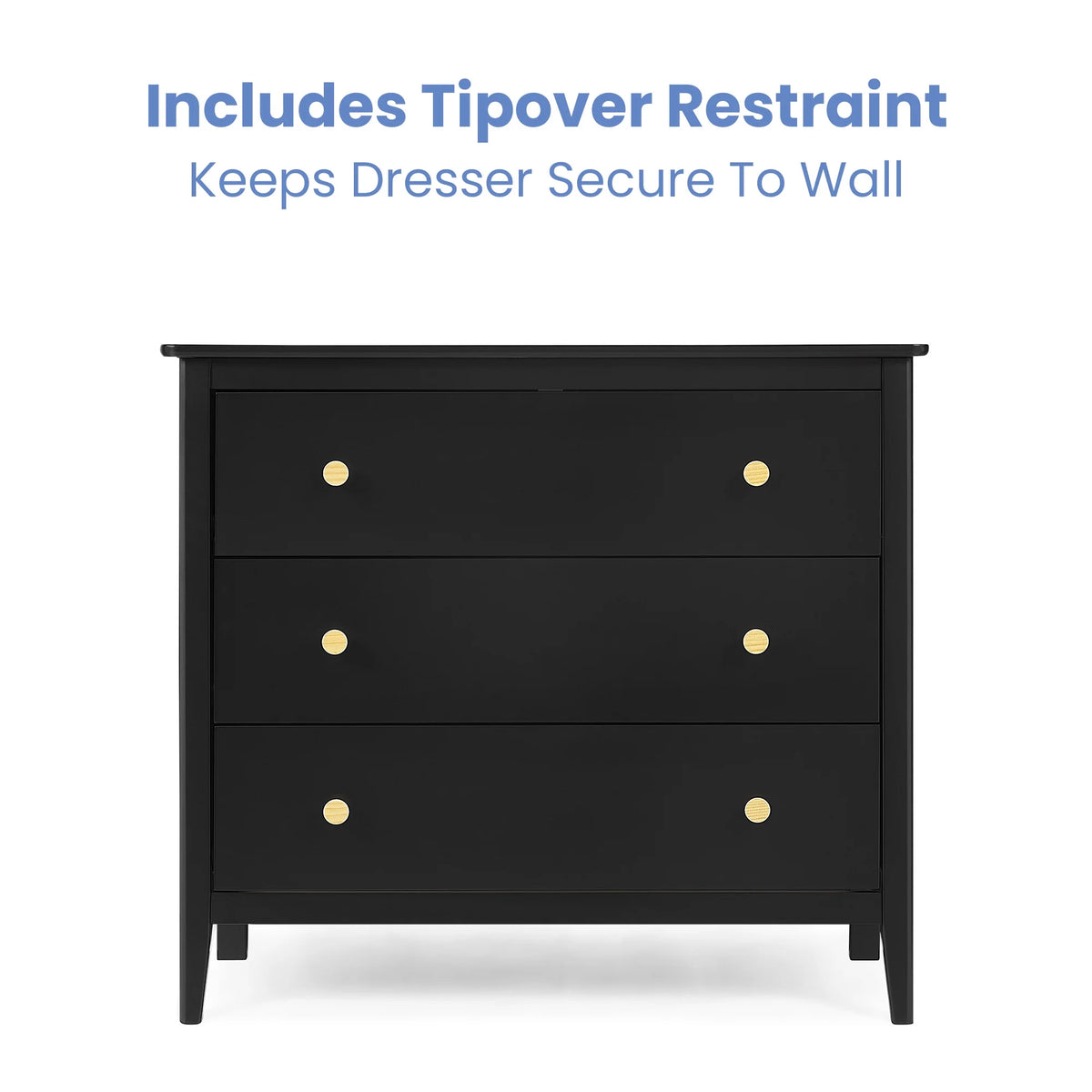 Delta Children Casey 3 Drawer Dresser with Interlocking Drawers, Black Ebony/Natural