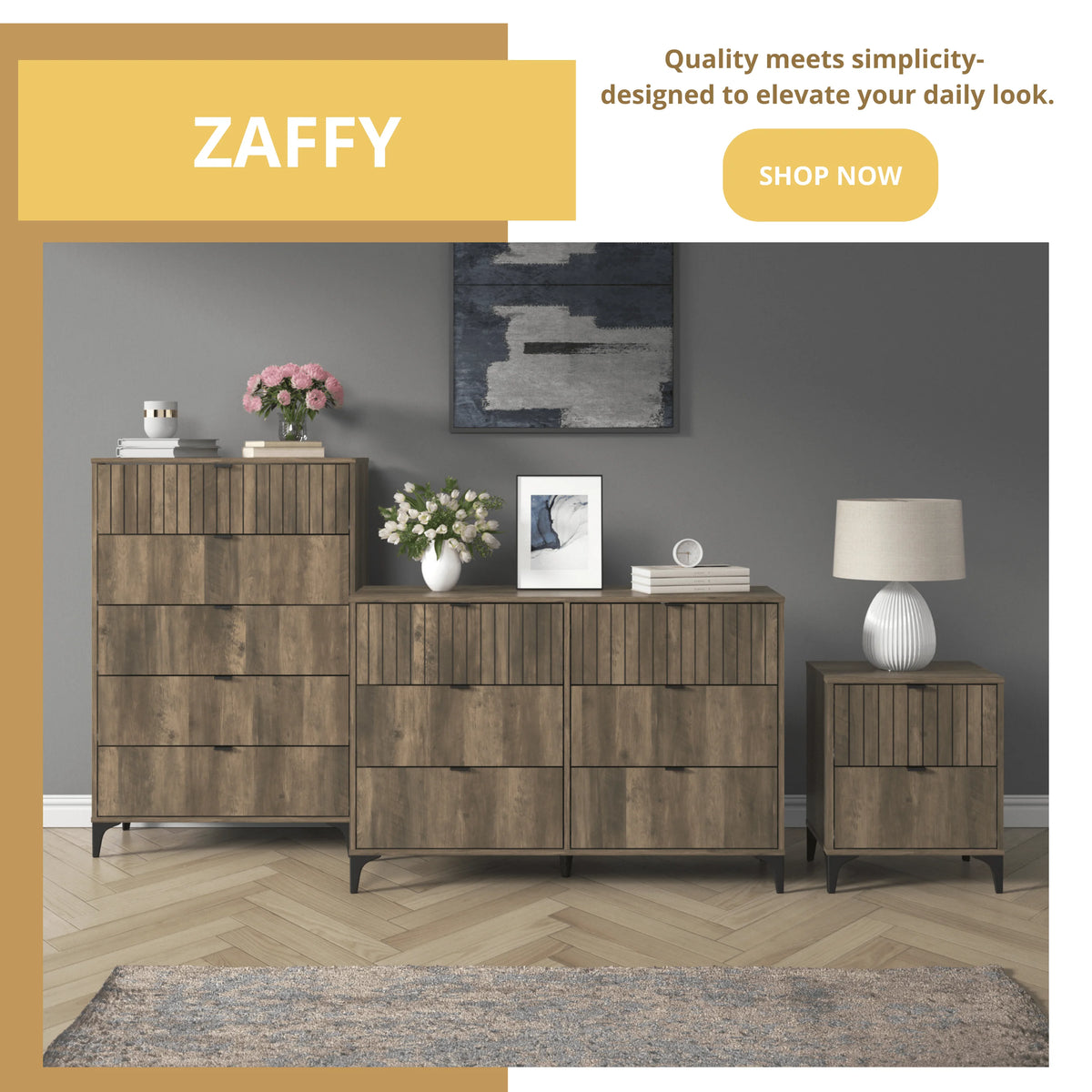 Galano Zaffy 5 Drawer Dressers for bedroom , Dusty Grey Oak