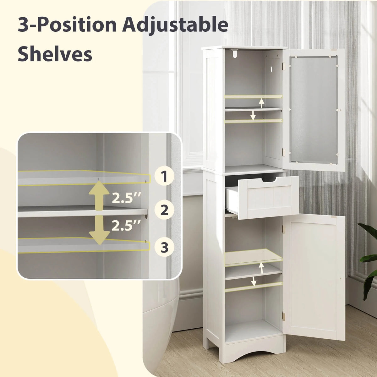 Costway Tall Bathroom Cabinet with Adjustable Shelves Deep Drawer for Living Room Black