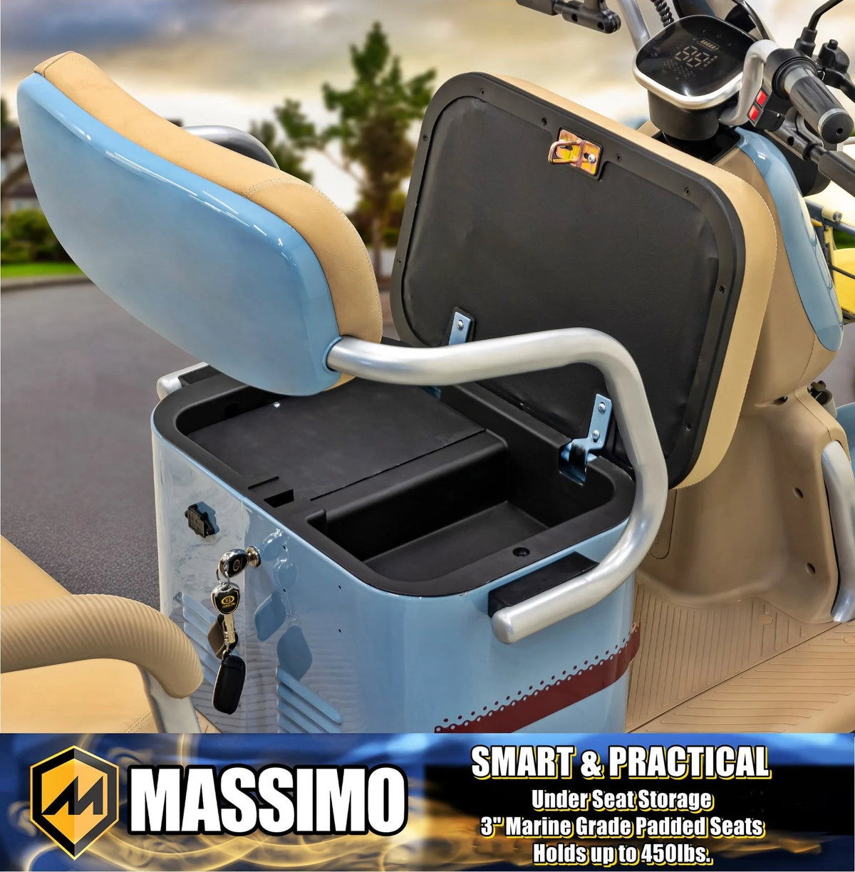 Massimo MGC E-Trike 3-Wheel Electric Cart �C 17 MPH, 2-Seater Adult Scooter �C Blue
