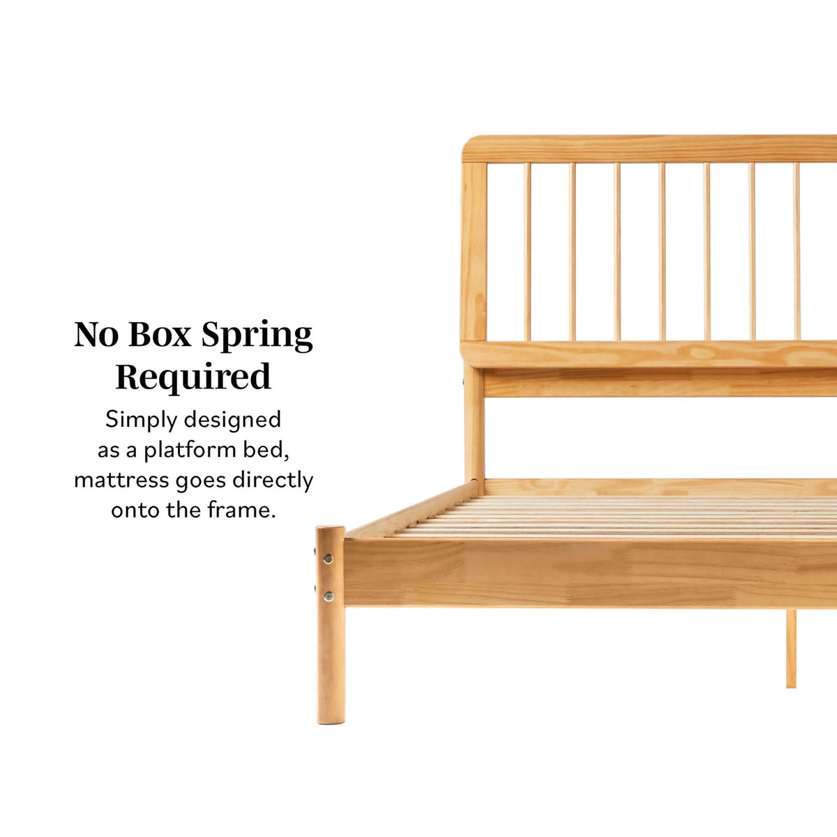 Walker Edison Mid-Century Modern Slatted Solid Wood Queen Bedframe, Natural Pine