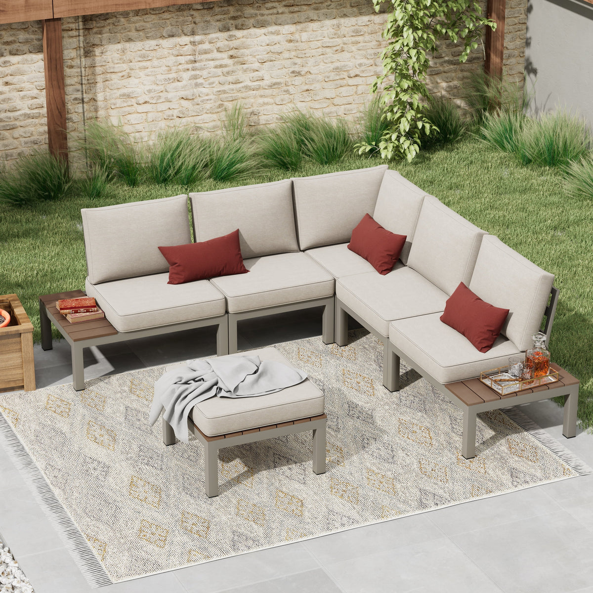 Corvus  Fox Bay Aluminum Outdoor 6-piece Sectional Sofa Set Beige