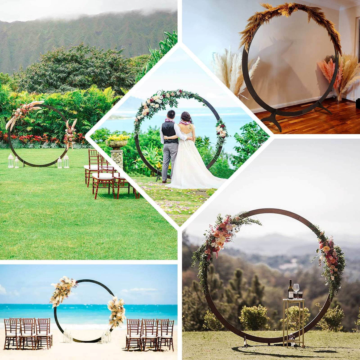 Efavormart 7FT Rustic Square Wedding Arch Wooden Backdrop Stand, Wedding Ceremony Arch - Brown