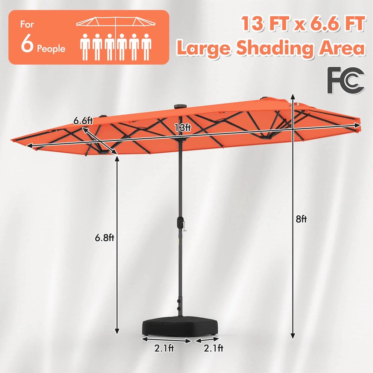 Costway 13ft Beige Rectangle Double-sided Patio Umbrella, Crank Lift
