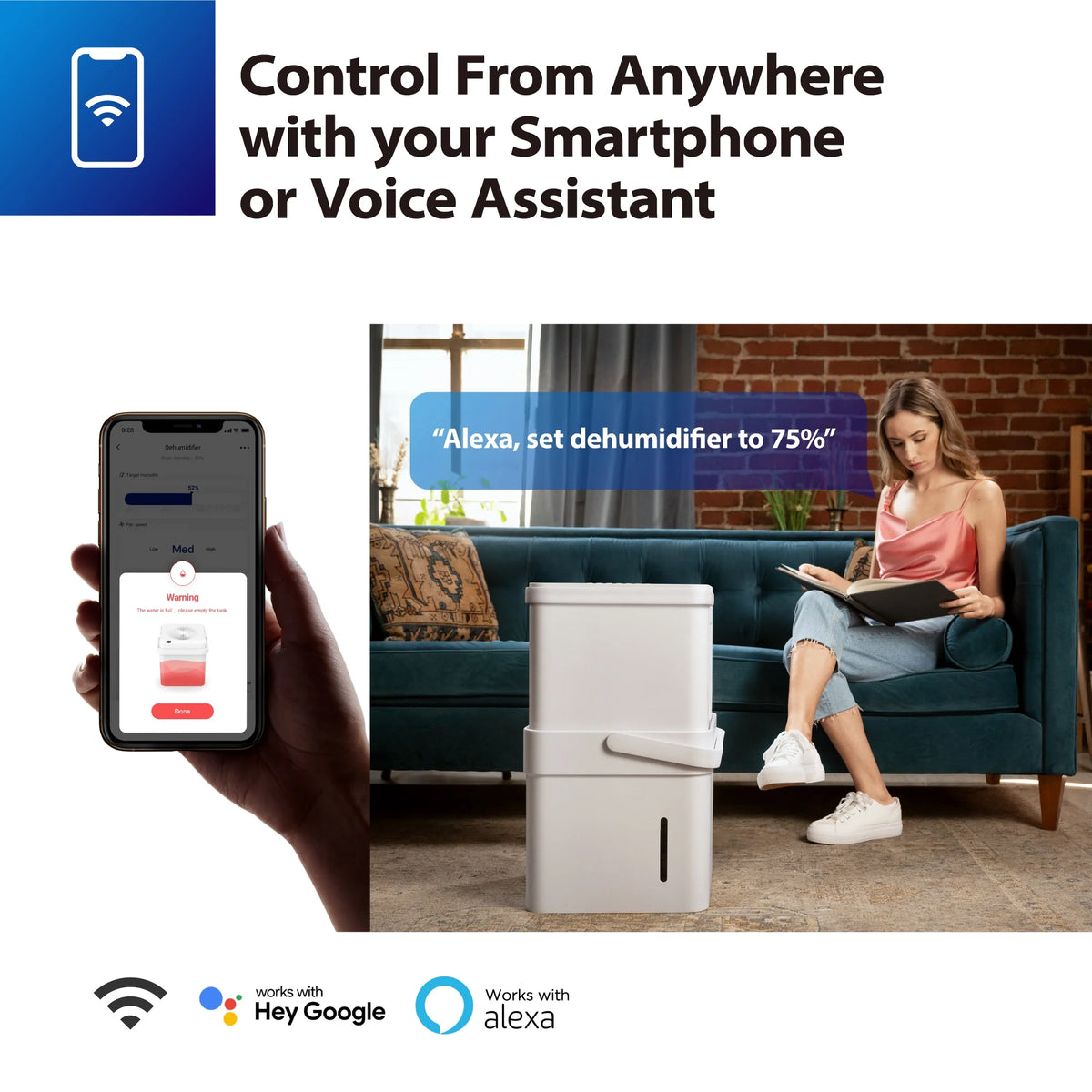 Midea Cube 20-Pint Smart Wi-Fi Dehumidifier, White, Automatic Shut-Off