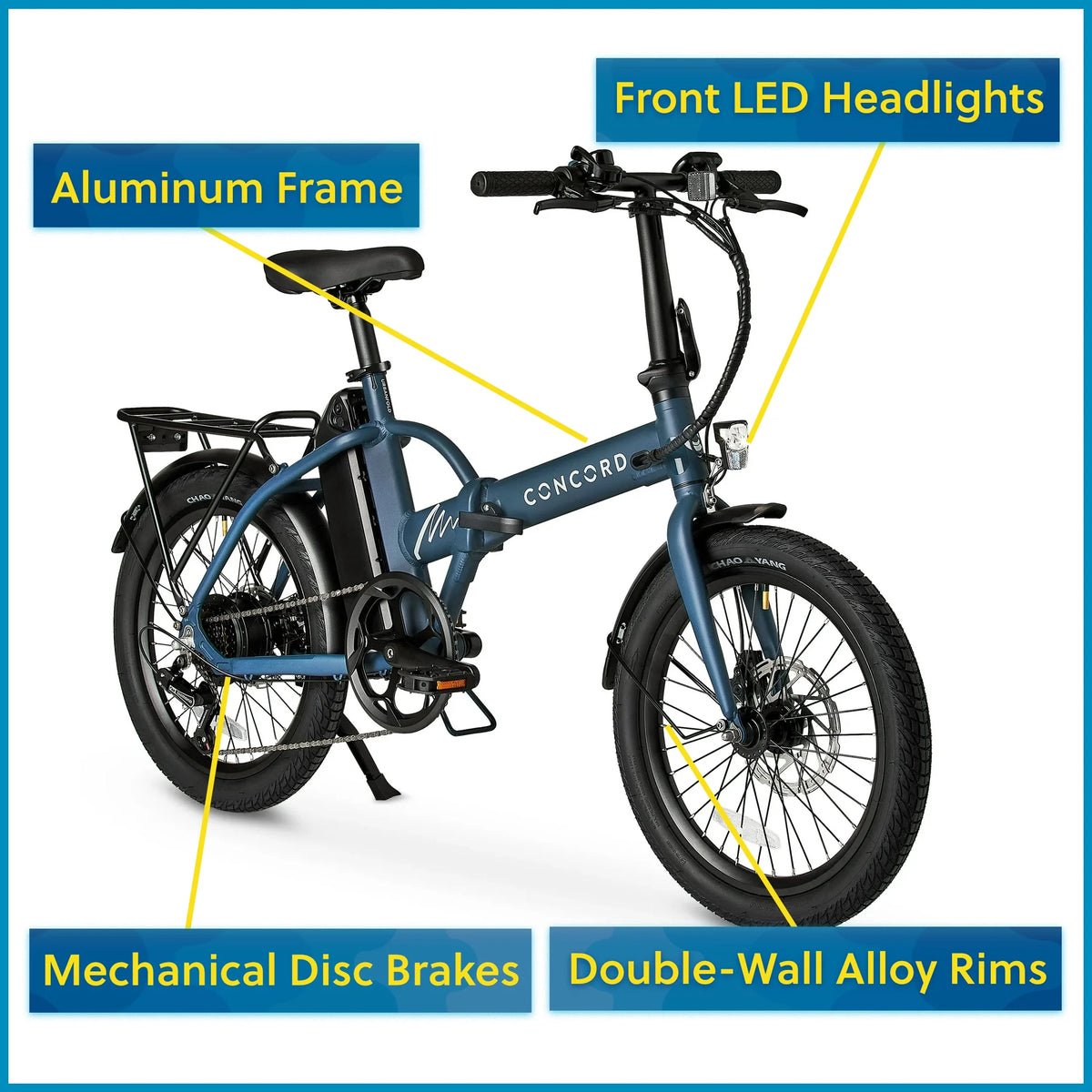 Concord 20" Urbanfold Electric Folding Bike, 36V, Class 2, Blue, Fits Riders 4'11" - 6'2", Adult, Unisex