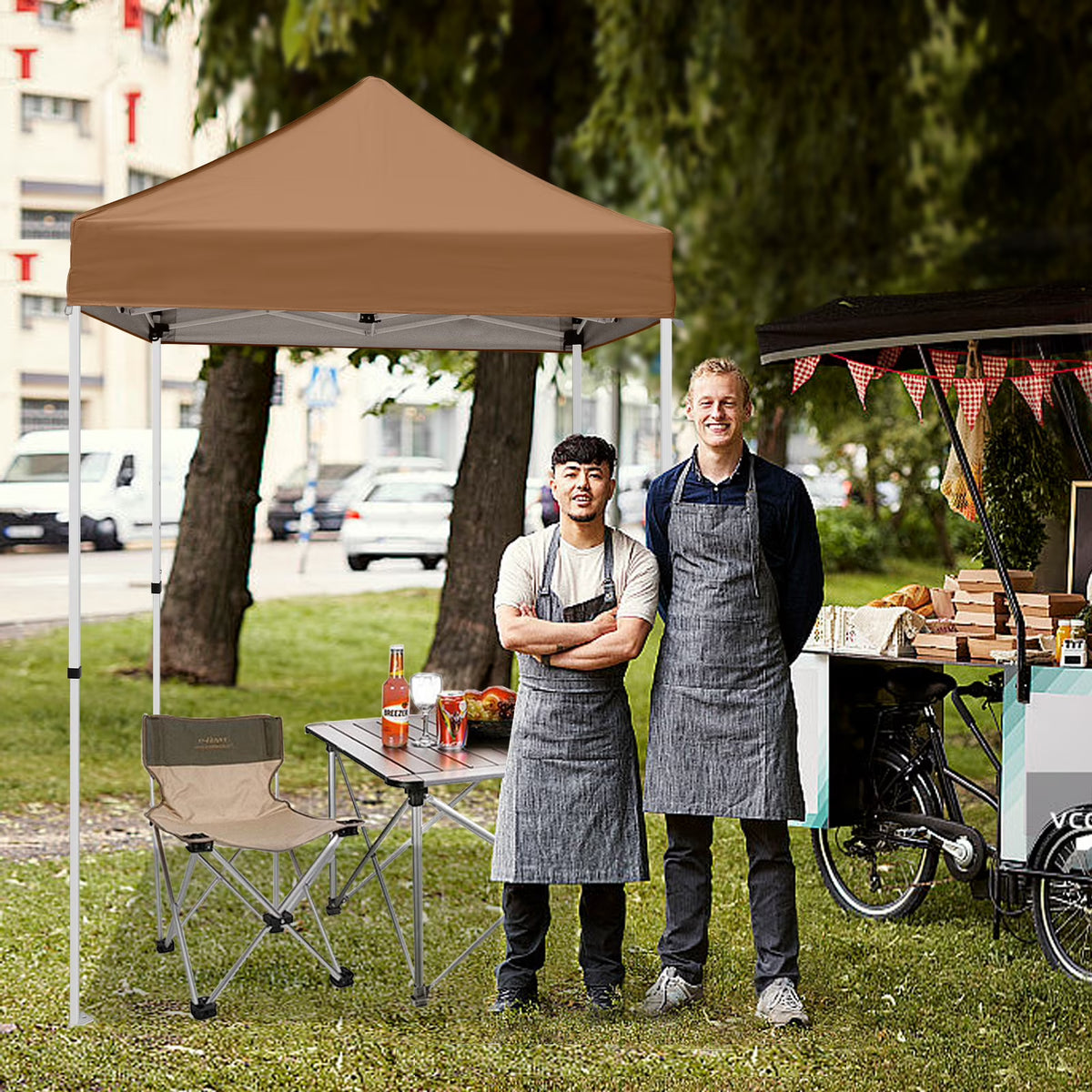 INTER HUT 5x5 Outdoor Pop up Canopy Gazebo, Instant Easy Set up Outdoor Canopy Commercial Fair Shelter, Beige