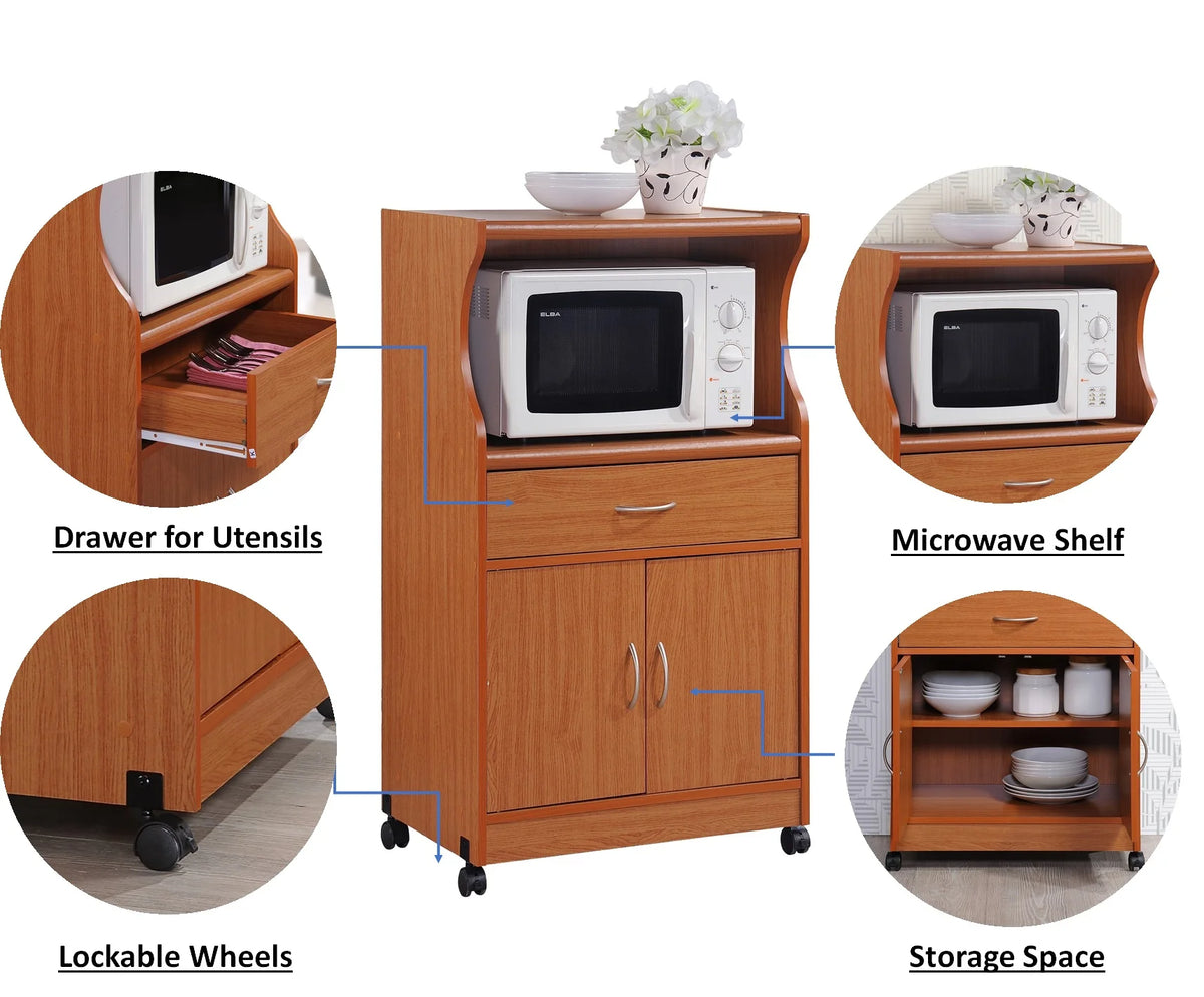 Hodedah Microwave Kitchen Cart, White