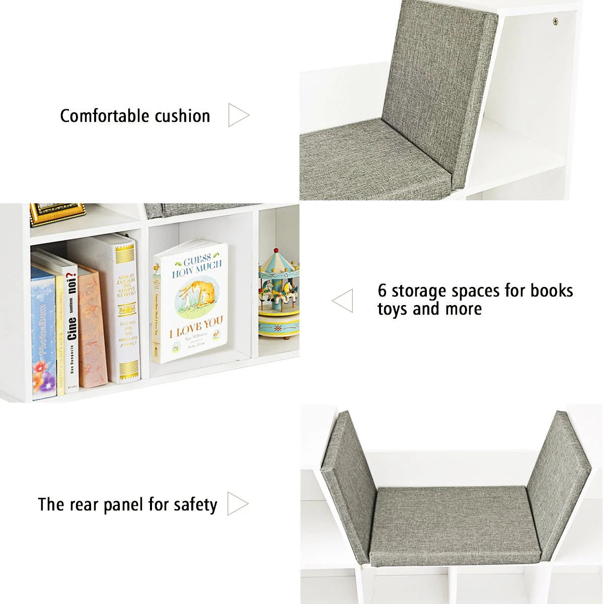 Costway 6 Cubby Kid Storage Cabinet Bookcase Multi-Purpose Shelf Cushioned Reading Nook