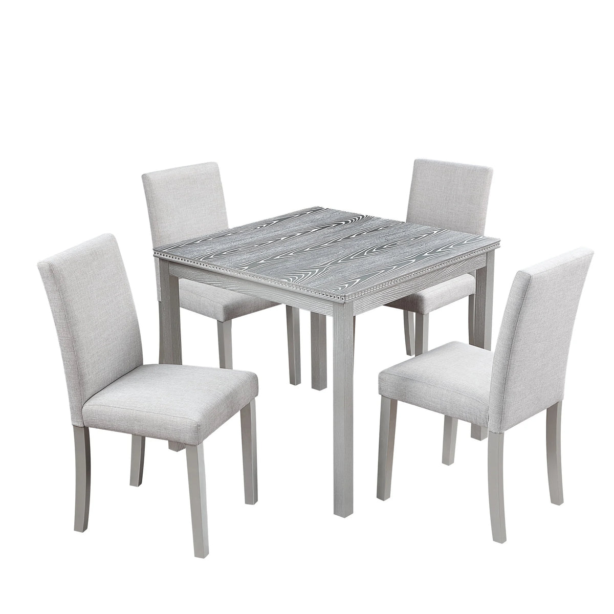 PORKISS Dining Table Set for 4, Solid Wood Dining Room Set with 1 Square Table 4 Upholstered Chairs, Dinner Table with Padded Chairs for Home Kitchen, Gray