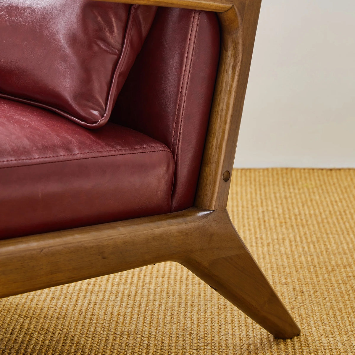 Glitzhome Mid Century Solid Wood Frame Accent Chair Modern Leather Lazy Chair