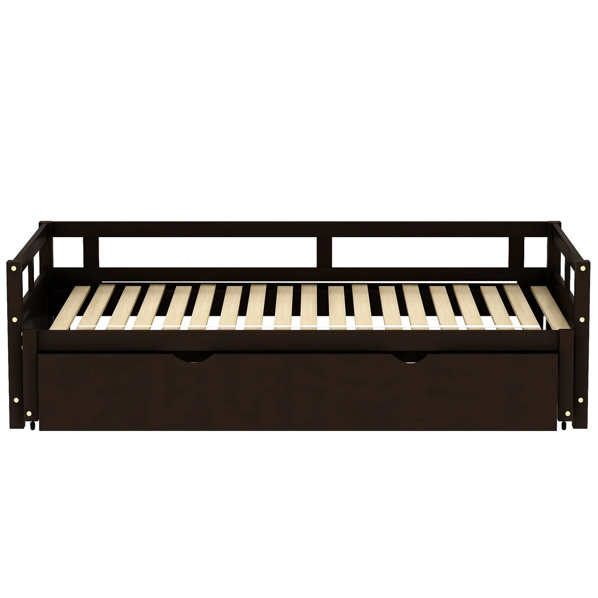 Extending Daybed with Pop Up Trundle Included Twin, Captain Bed for Kids Boys Girls Adults, Twin to King Wooden Platform Bed Frame for 3 People, No Box Spring Needed, 78.1 x 41.8 x 23.2 inch Espresso