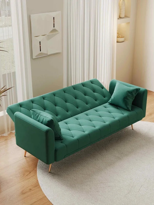 FFH Modern Corduroy Futon Sofa Bed with Adjustable Backrest,Convertible Loveseat Sleeper,Soft Couch with Drop-Down Table and Cup Holder for Living room,Pink