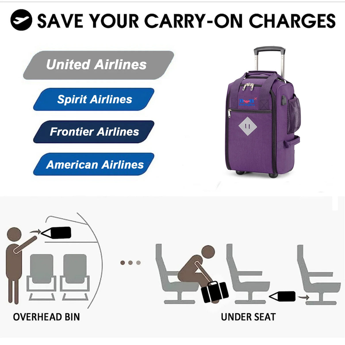 17" Rolling Personal Item Under Seat Duffel for United Airlines