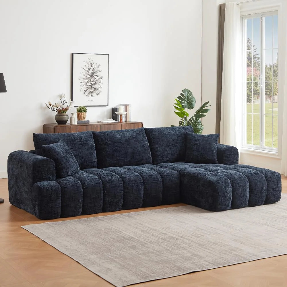 Lovableguy L-Shape Oversized Sectional Sofa,Chenille Modular Cloud Couch Sectional with Right Chaise Lounge,No Assembly,Upholstered Floor Sofa for Living Room Bedroom,khaki