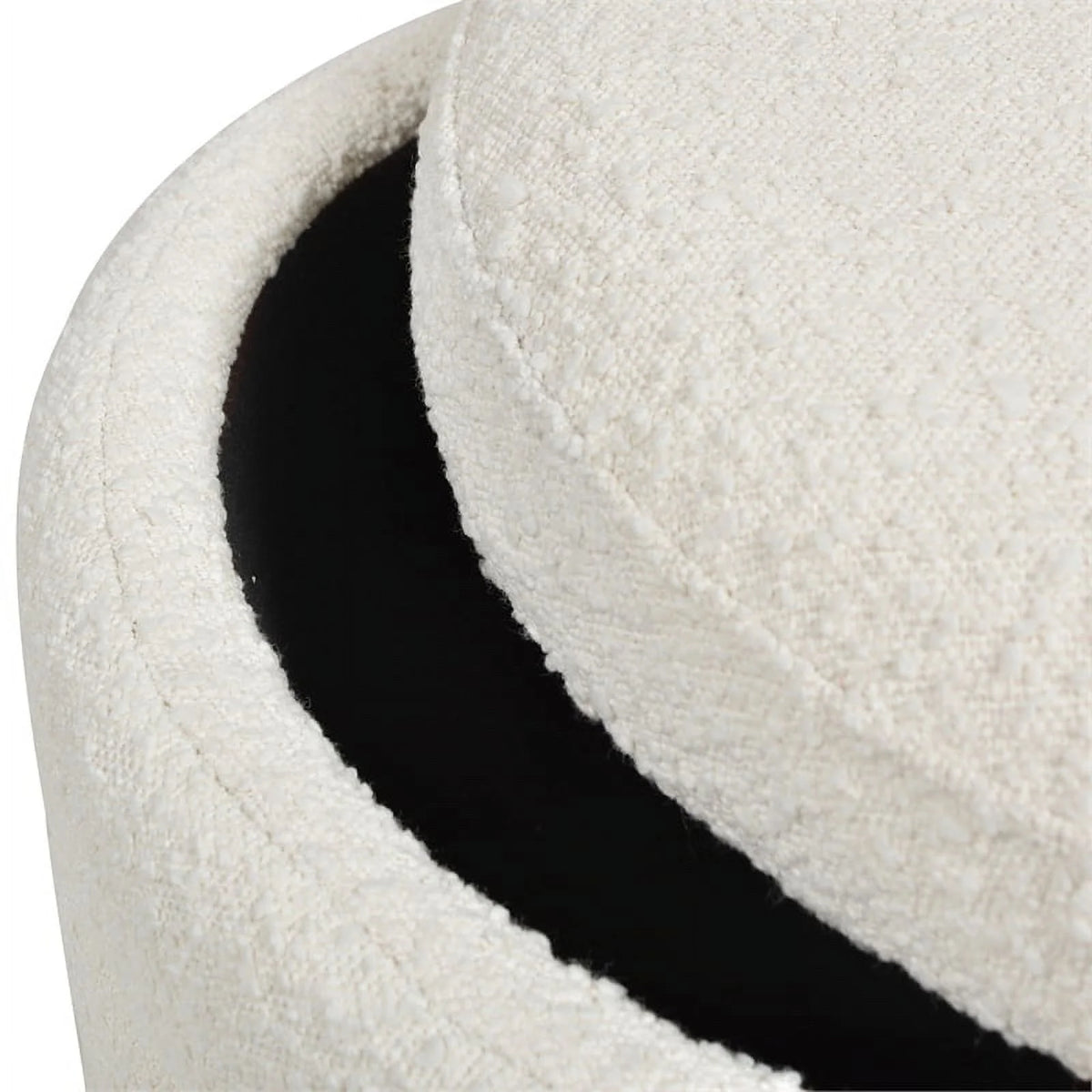 Fuji 22" Upholstered Boucle Round Storage Ottoman Ivory White