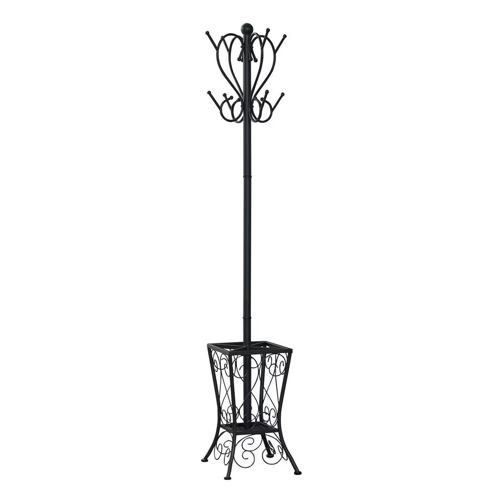 Coat Rack Hall Tree 8 Hooks Entryway 71"H Bedroom Metal Black