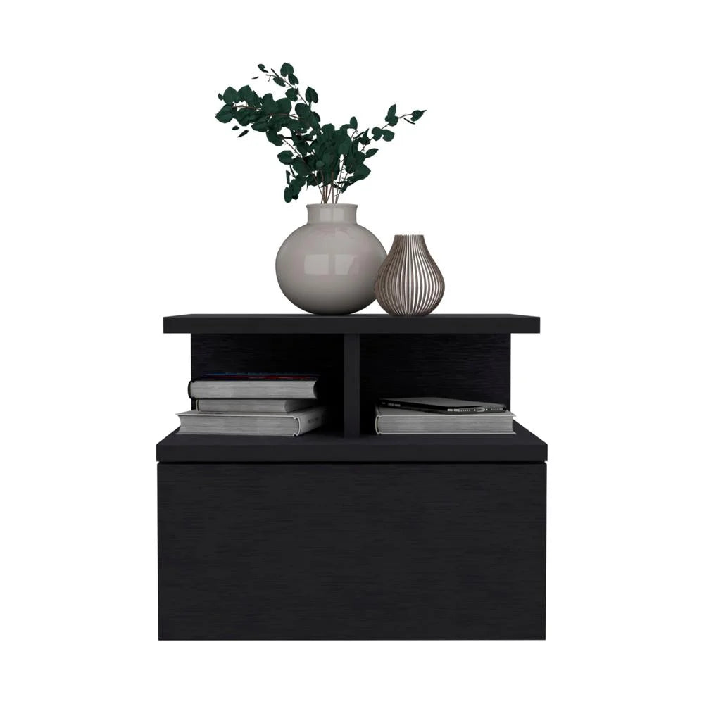 DEPOT E-SHOP Seward Floating Nightstand, Wall Mounted with Single Drawer and 2-Tier Shelf, White