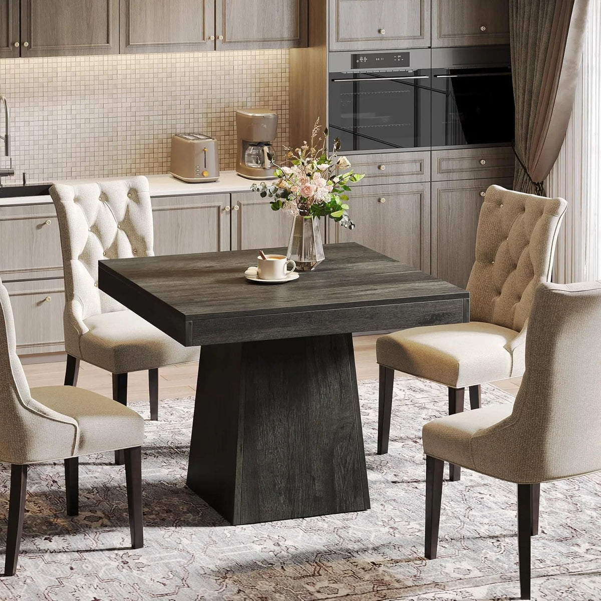 Tribesigns Square Dining Table for 4, 31.5-Inch Kitchen Table Small Dinner Table with Sturdy Pedestal Base, Farmhouse Dining Room Table for Home Dining Room, Living Room, Kitchen, Dark Gray