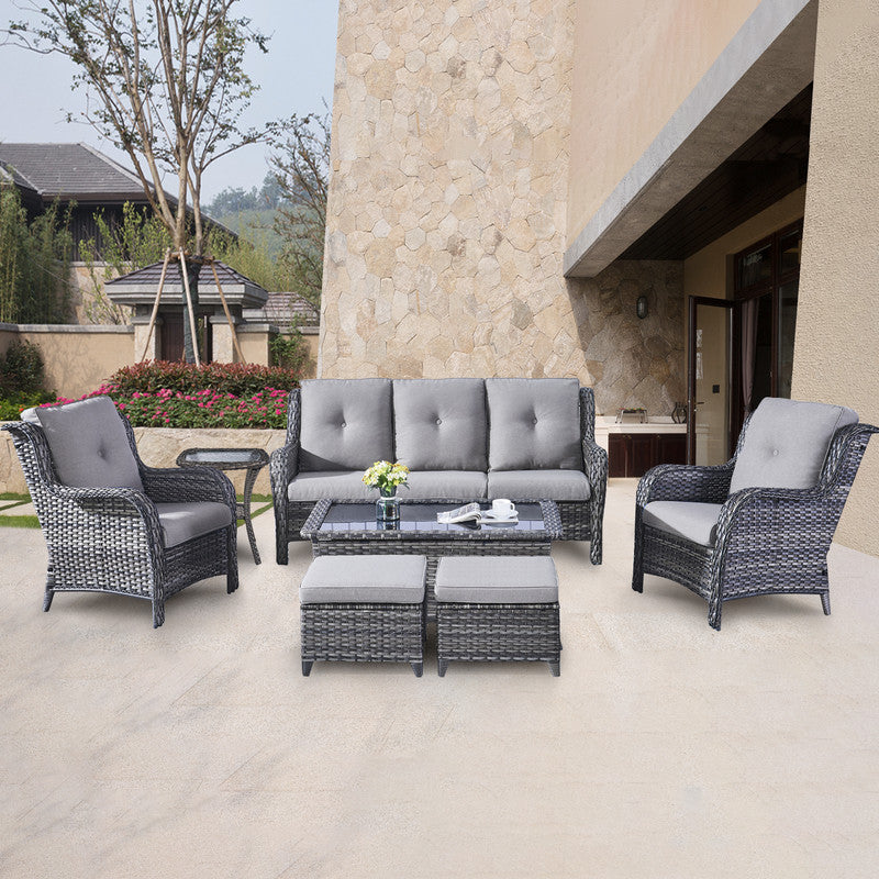 POCASSY 7 Piece Rattan Sofa Seating Group with Cushions