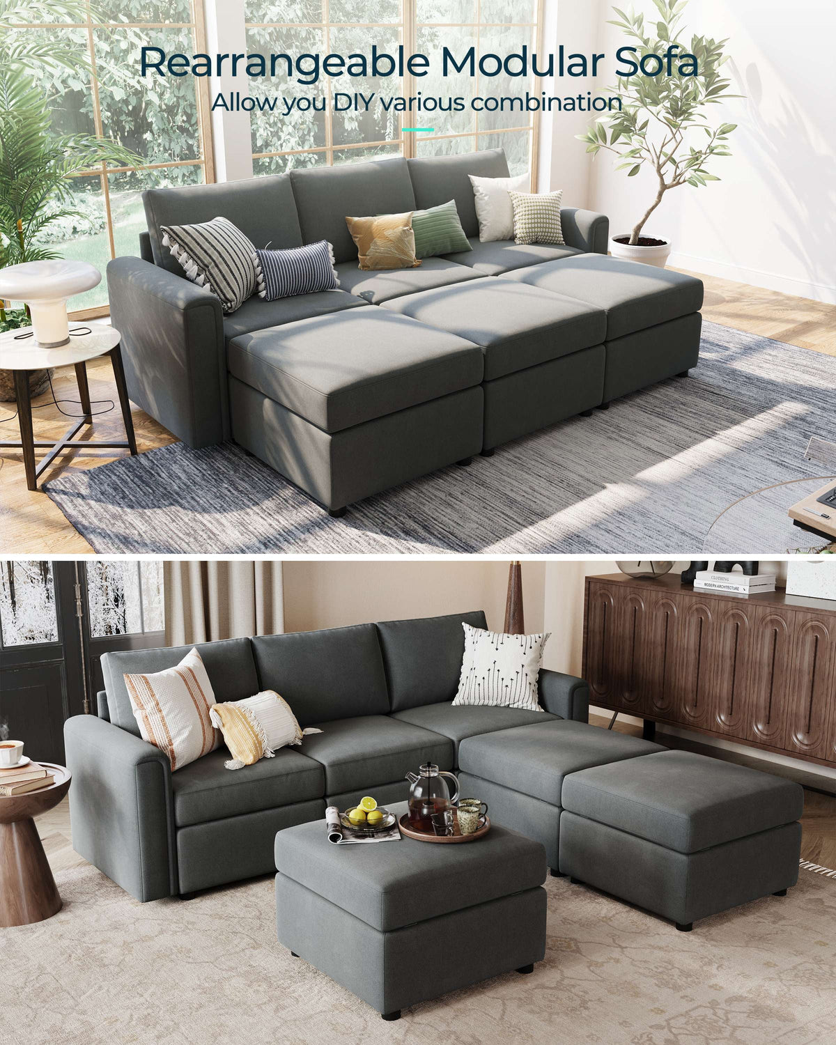 Linsy Home Modern Convertible Sleeper Sofa Bed with Storage Ottomans, Modular Sectional Couch Sofa,Dark Gray
