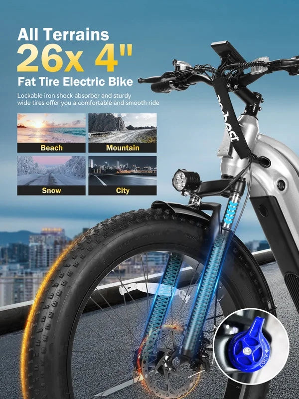 Actbest Electric Bike for Adults with Peak over 750W Brushless Motor, Over 20MPH Electric Mountain Bike, Removable Built-in Battery,26"×4 Fat Tires Ebikes for Adults,UL2849 (Gray)