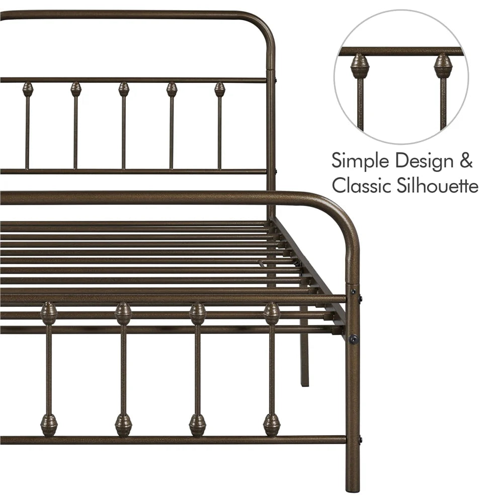 Smile Mart Metal Platform Twin Bed with High Headboard, Bronze