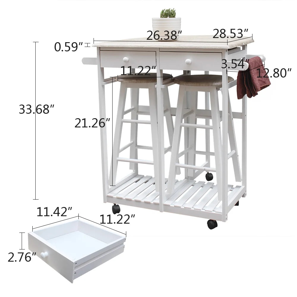 Moveable Kitchen Storage Cart With Wheels, Wire Rolling Cart Multifunction Utility Cart Kitchen Storage Cart on Wheels, Foldable With Metal Handle Semicircle Dining Cart With Round Stools White
