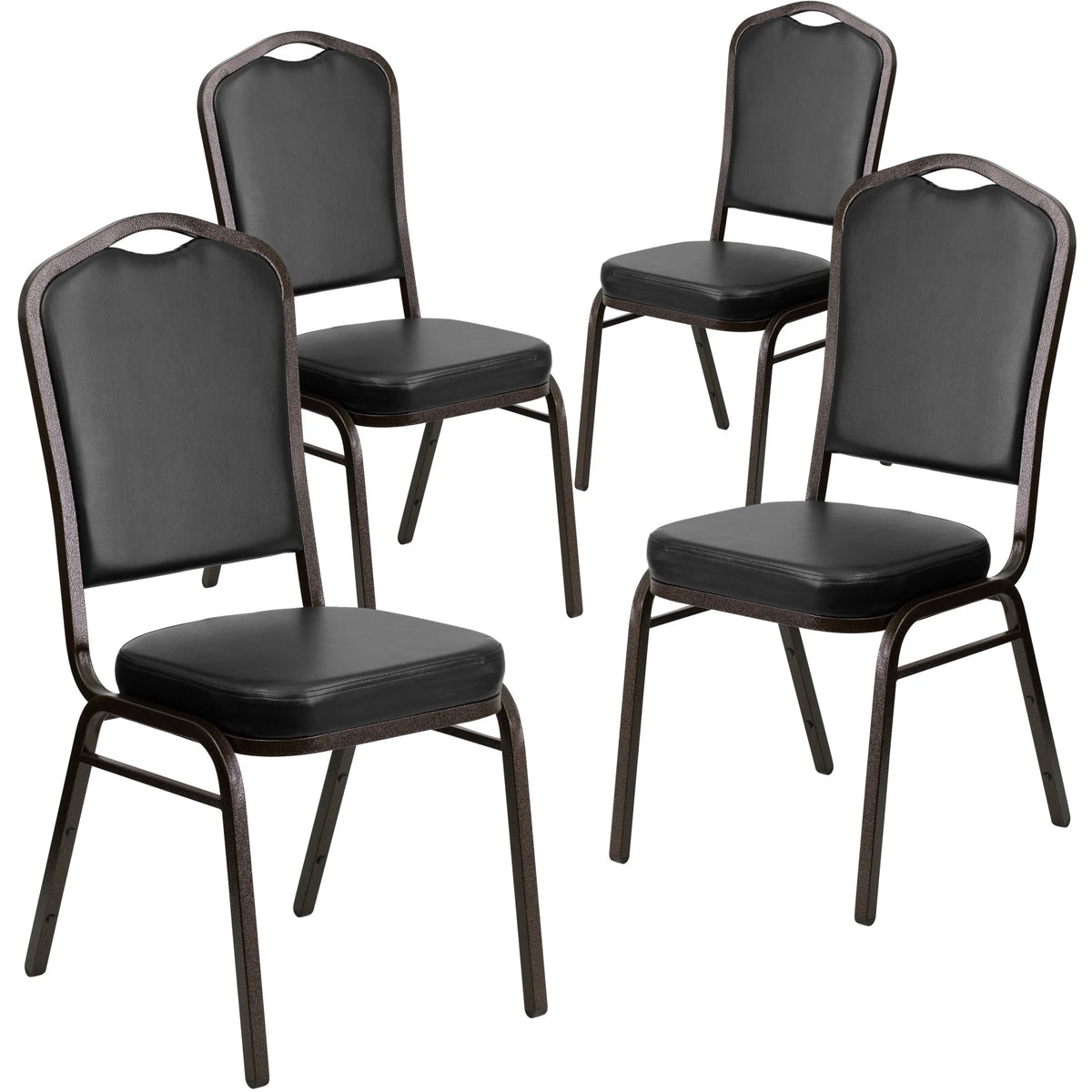 Emma + Oliver 4 Pack Crown Back Stacking Banquet Chair in Navy Vinyl - Silver Vein Frame