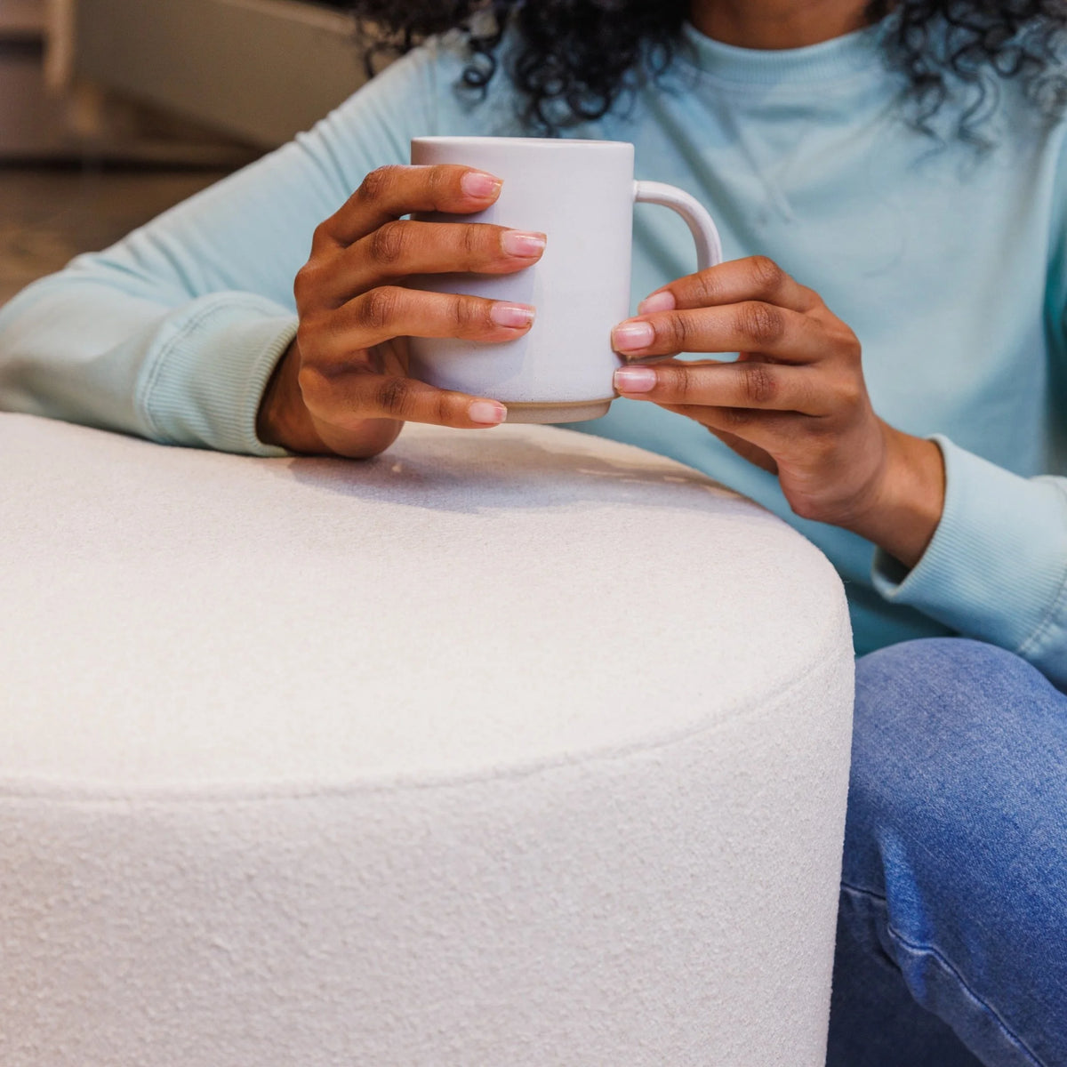 Wovenbyrd Round Pouf Ottoman with Foam Core, Gray �C Perfect for Living Room or Bedroom
