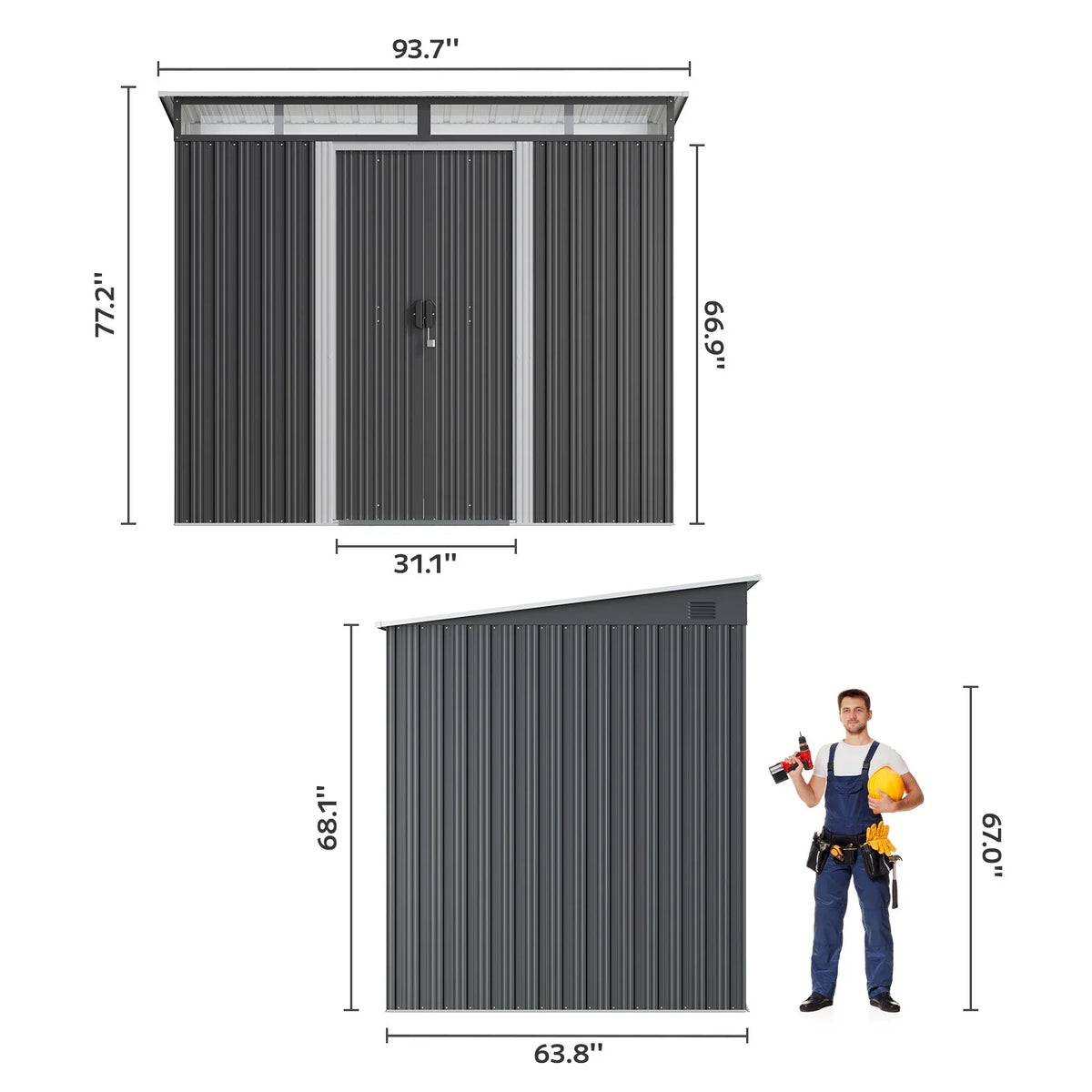 8'x6'ft Metal Shed , Asofer Outdoor Storage Shed with Transparent Panel Window for Garden, Dark Gray